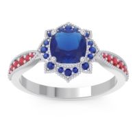 Lab Blue Sapphire Ring In Palladium With Blue Sapphire And Ruby Roha Cushion Antique Ring