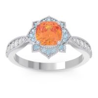 Citrine Engagement Ring In 18k White Gold With Aquamarine And Diamond - Roha Cushion Antique Ring
