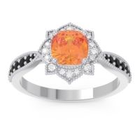 Citrine Ring In 18k White Gold With Lab Diamond And Black Onyx Roha Cushion Antique Ring