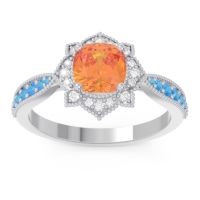 Citrine Ring In Palladium With Diamond And Swiss Blue Topaz Roha Cushion Antique Ring