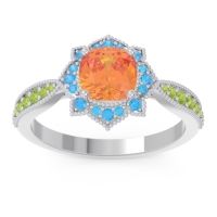 Citrine Ring In Palladium With Swiss Blue Topaz And Peridot Roha Cushion Antique Ring