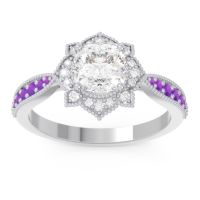 Lab Diamond Ring In Palladium With Amethyst Roha Cushion Antique Ring