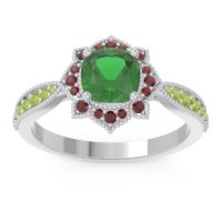 Lab Emerald Ring In Palladium With Garnet And Peridot Roha Cushion Antique Ring