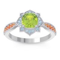 Peridot Ring In 14k White Gold With Aquamarine And Citrine Roha Cushion Antique Ring