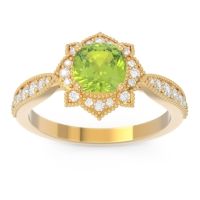Peridot Engagement Ring In 18k Yellow Gold With Diamond - Roha Cushion Antique Ring