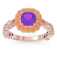 Amethyst Ring In 14K Rose Gold With Citrine And Lab Diamond Guna Cushion Antique Ring