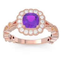 Amethyst Ring In 14K Rose Gold With Lab Diamond And Citrine Guna Cushion Antique Ring