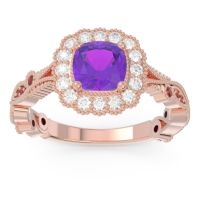 Amethyst Ring In 18K Rose Gold With Diamond And Garnet Guna Cushion Antique Ring