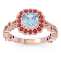 Aquamarine Ring In 18K Rose Gold With Ruby And Garnet Guna Cushion Antique Ring