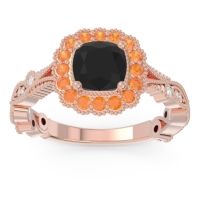 Black Onyx Ring In 14K Rose Gold With Citrine And Lab Diamond Guna Cushion Antique Ring