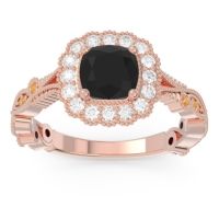 Black Onyx Ring In 14K Rose Gold With Lab Diamond And Citrine Guna Cushion Antique Ring