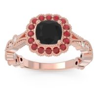Black Onyx Engagement Ring In 18K Rose Gold With Ruby And Diamond - Guna Cushion Antique Ring