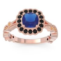 Lab Blue Sapphire Ring In 18K Rose Gold With Black Onyx And Citrine Guna Cushion Antique Ring
