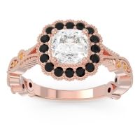 Lab Diamond Ring In 14K Rose Gold With Black Onyx And Citrine Guna Cushion Antique Ring