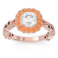 Lab Diamond Ring In 18K Rose Gold With Citrine And Black Onyx Guna Cushion Antique Ring