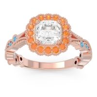 Diamond Ring In 14K Rose Gold With Citrine And Swiss Blue Topaz Guna Cushion Antique Ring