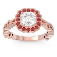 Lab Diamond Ring In 18K Rose Gold With Ruby And Garnet Guna Cushion Antique Ring
