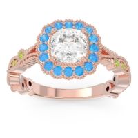 Lab Diamond Ring In 18K Rose Gold With Swiss Blue Topaz And Peridot Guna Cushion Antique Ring