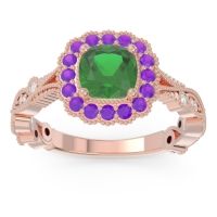 Emerald Engagement Ring In 18K Rose Gold With Amethyst And Diamond - Guna Cushion Antique Ring