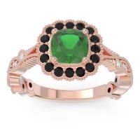 Emerald Engagement Ring In 18K Rose Gold With Black Onyx And Diamond - Guna Cushion Antique Ring