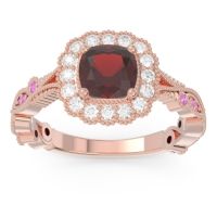 Garnet Ring In 14K Rose Gold With Diamond And Pink Tourmaline Guna Cushion Antique Ring