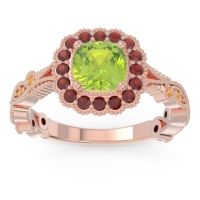 Peridot Ring In 14K Rose Gold With Garnet And Citrine Guna Cushion Antique Ring