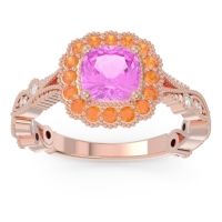 Pink Tourmaline Ring In 14K Rose Gold With Citrine And Lab Diamond Guna Cushion Antique Ring
