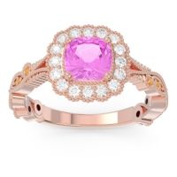 Pink Tourmaline Ring In 14K Rose Gold With Lab Diamond And Citrine Guna Cushion Antique Ring