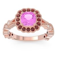 Pink Tourmaline Ring In 14K Rose Gold With Garnet And Lab Diamond Guna Cushion Antique Ring
