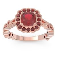 Lab Ruby Ring In 18K Rose Gold With Garnet Guna Cushion Antique Ring