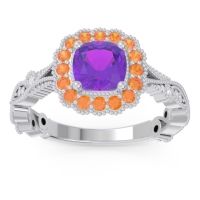 Amethyst Ring In 18k White Gold With Citrine And Lab Diamond Guna Cushion Antique Ring