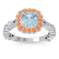 Aquamarine Ring In 18k White Gold With Citrine And Lab Diamond Guna Cushion Antique Ring