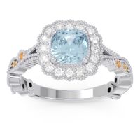 Aquamarine Ring In 18k White Gold With Diamond And Citrine Guna Cushion Antique Ring