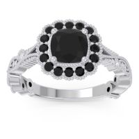 Black Onyx Engagement Ring In 14k White Gold With Diamond - Guna Cushion Antique Ring