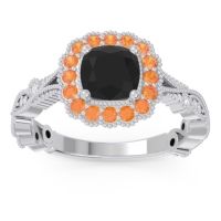 Black Onyx Ring In 18k White Gold With Citrine And Lab Diamond Guna Cushion Antique Ring