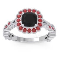 Black Onyx Ring In 14k White Gold With Ruby Guna Cushion Antique Ring