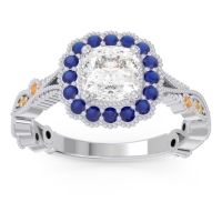 Lab Diamond Ring In 14k White Gold With Blue Sapphire And Citrine Guna Cushion Antique Ring