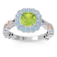 Peridot Ring In 14k White Gold With Aquamarine And Citrine Guna Cushion Antique Ring