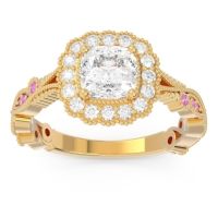 Diamond Ring In 18k Yellow Gold With Lab Diamond And Pink Tourmaline Guna Cushion Antique Ring