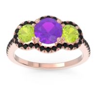 Amethyst Ring In 18K Rose Gold With Peridot And Black Onyx Attika Round Three-stone Ring