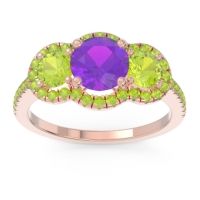 Amethyst Ring In 14K Rose Gold With Peridot Attika Round Three-stone Ring