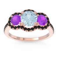 Aquamarine Ring In 18K Rose Gold With Amethyst And Black Onyx Attika Round Three-stone Ring