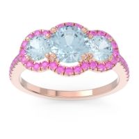 Aquamarine Ring In 14K Rose Gold With Pink Tourmaline Attika Round Three-stone Ring
