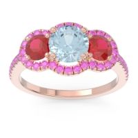 Aquamarine Ring In 18K Rose Gold With Ruby And Pink Tourmaline Attika Round Three-stone Ring