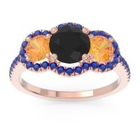 Black Onyx Ring In 14K Rose Gold With Citrine And Blue Sapphire Attika Round Three-stone Ring