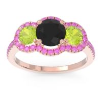 Black Onyx Ring In 18K Rose Gold With Peridot And Pink Tourmaline Attika Round Three-stone Ring