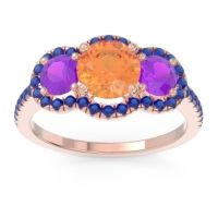 Citrine Ring In 18K Rose Gold With Amethyst And Blue Sapphire Attika Round Three-stone Ring