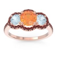 Citrine Ring In 14K Rose Gold With Aquamarine And Garnet Attika Round Three-stone Ring