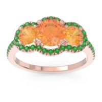 Citrine Ring In 18K Rose Gold With Emerald Attika Round Three-stone Ring