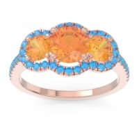 Citrine Ring In 18K Rose Gold With Swiss Blue Topaz Attika Round Three-stone Ring